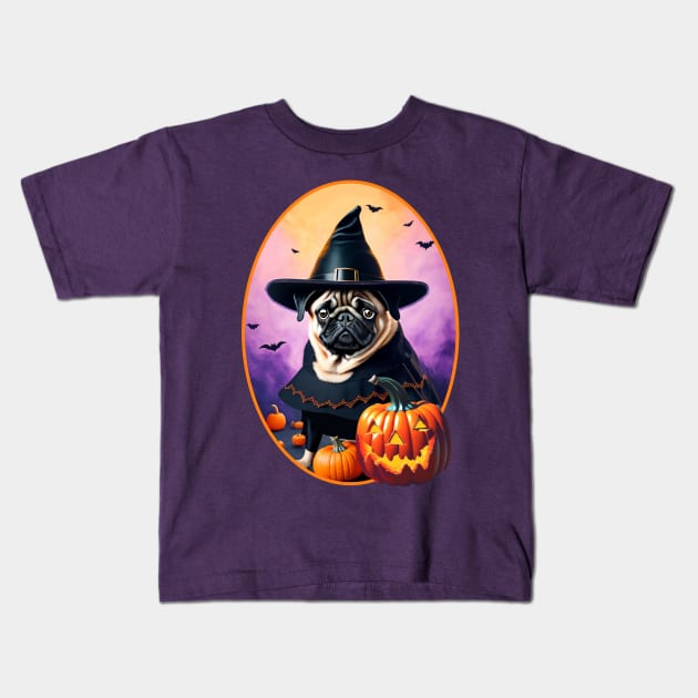 Halloween Pug Kids T-Shirt by FivePugs